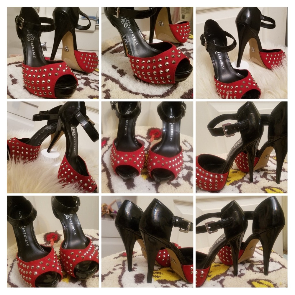 Rock & Republic Black and Red spiked High heels